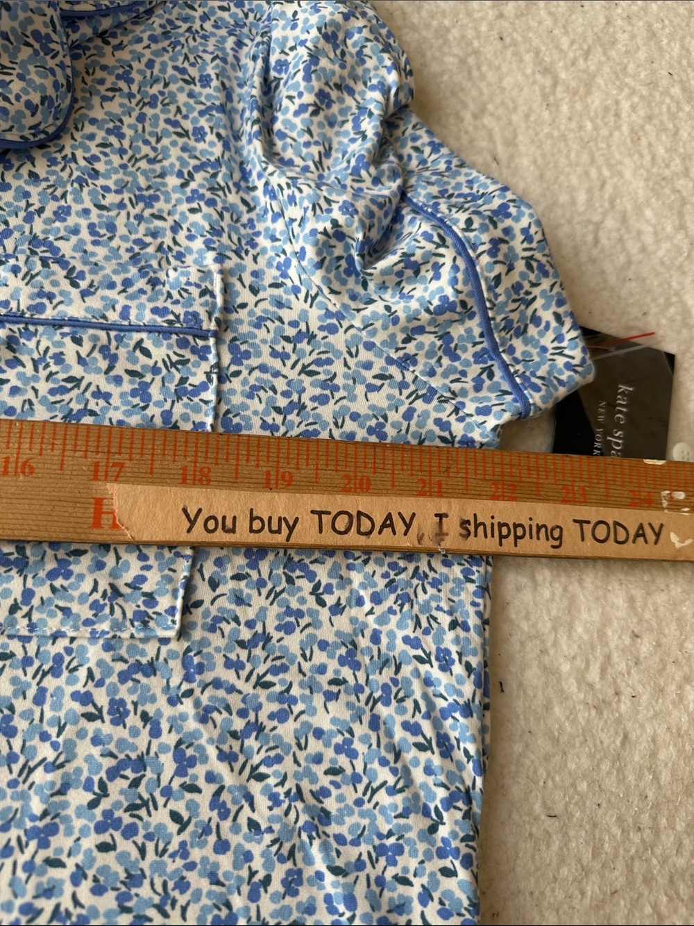 kate spade Light Blue Multi Floral Short-Sleeve Pajama Set Woman’s L Spring - Picture 5 of 9